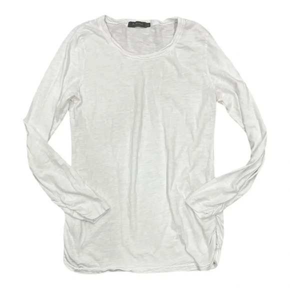 Mododoc White Long Sleeve Ruched Side Detail Tee L - Picture 1 of 3